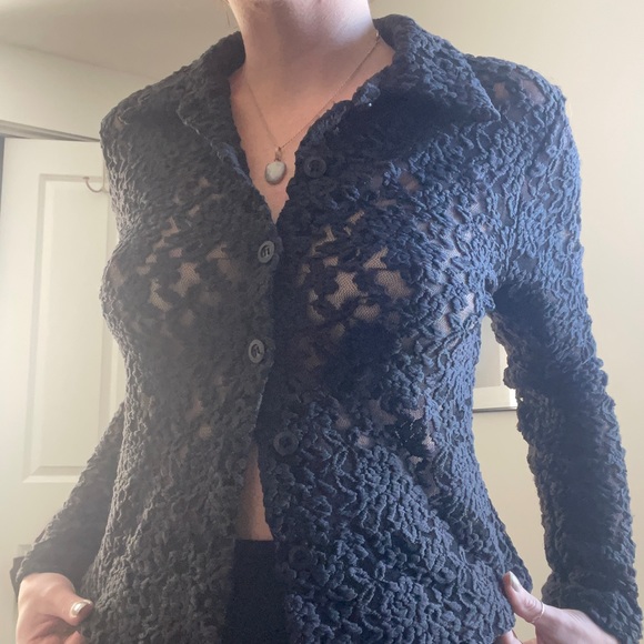 Black lace button up top - Picture 4 of 4